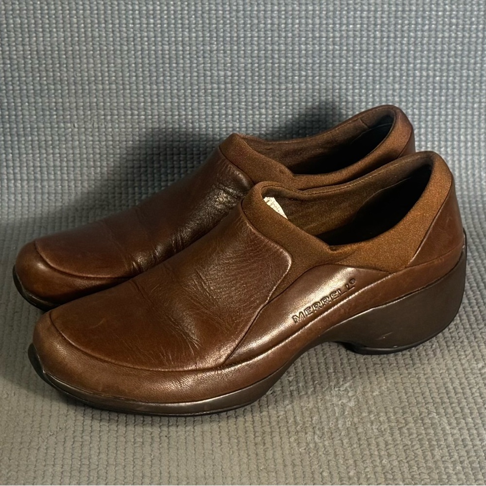 Merrell Women’s Spire Stretch Shoes Brown Leather Loafer Clog Size 6
